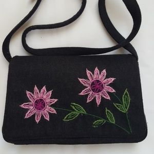 Vintage Blaine Trump Charcoal Felt With Floral Embroidery Shoulder bag